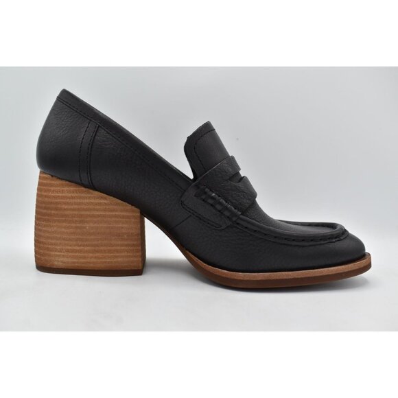 KorkEase Womens 8.5 Modeste Black Leather Stacked Heeled Penny Loafer Pump Shoes - Picture 6 of 13